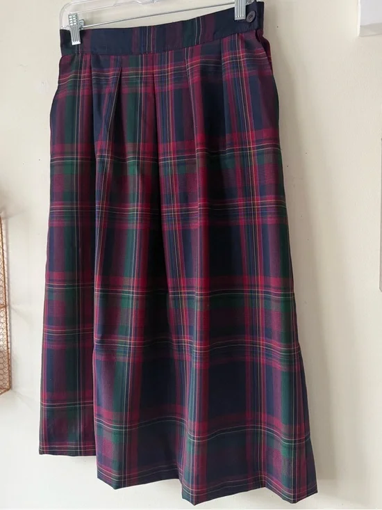 Vintage Pendleton Worsted Wool Plaid Midi Skirt Navy Red Green Pleated Size 10 - Picture 3 of 15